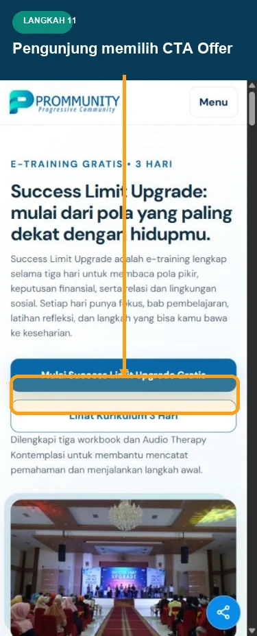 Halaman Offer Prommunity mobile dengan CTA produk disorot